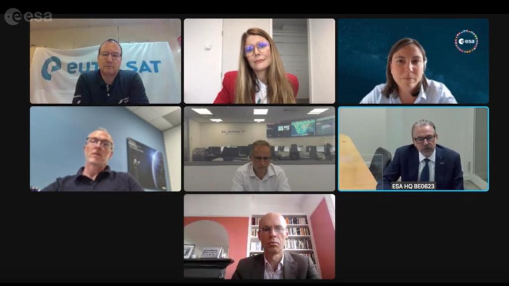 Rueda de prensa de presentación del satélite Quantum de la ESA, Eutelsat y Airbus.