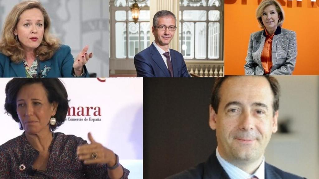 Nadia Calviño, Pablo Hernández de Cos, María Dolores Dancausa, Ana Botín y Gonzalo Gortázar.