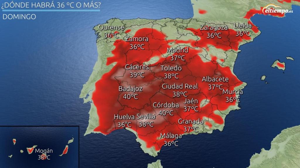 Previsiones de máximas por encima de los 35ºC durante el fin de semana. Eltiempo.es