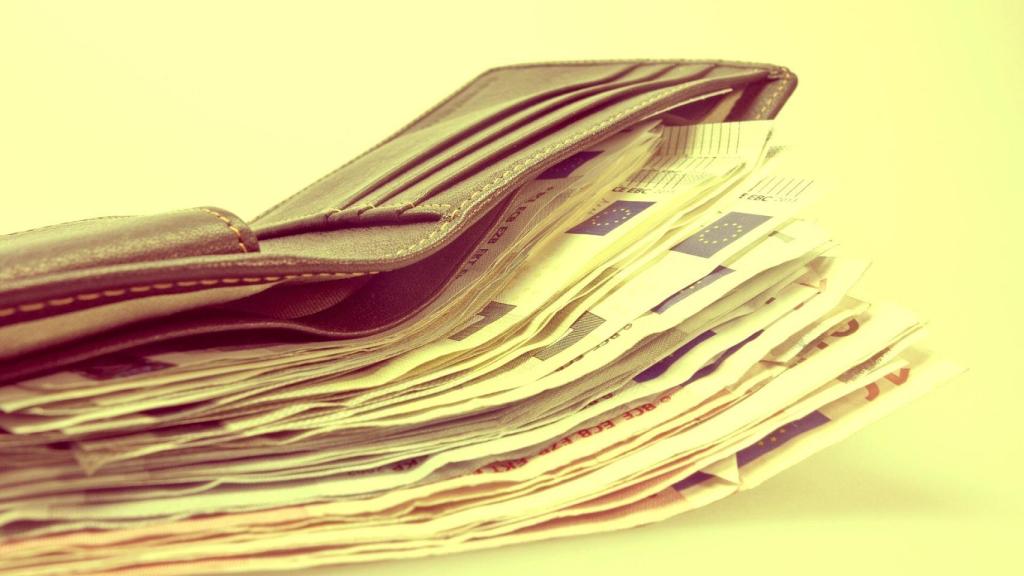 Una cartera con billetes de euro de diferentes denominaciones.