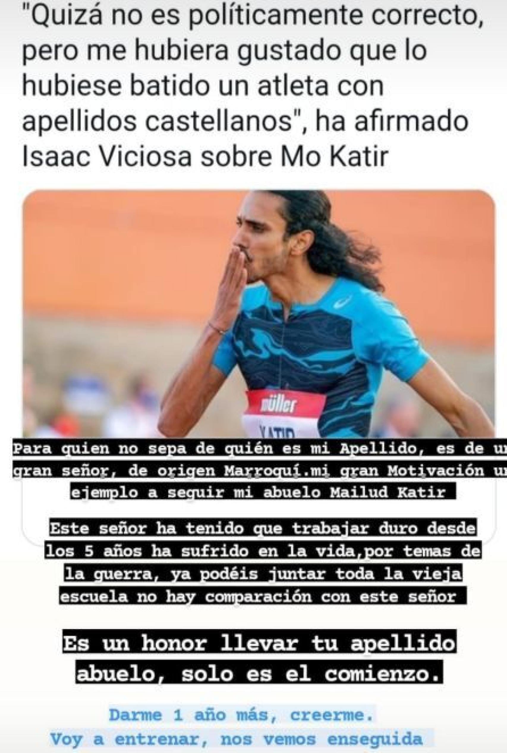 La publicación de Mo Katir en las redes sociales contestando a Isaac Viciosa