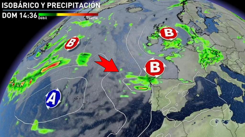 La aproximación de la borrasca durante el fin de semana. Eltiempo.es.