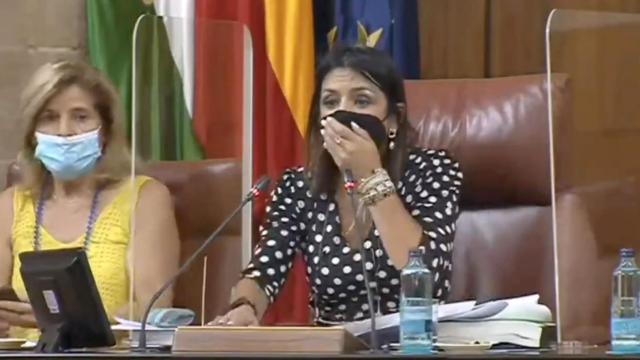 Instante en el que la presidenta de la Cámara, Marta Bosquet, ve al animal