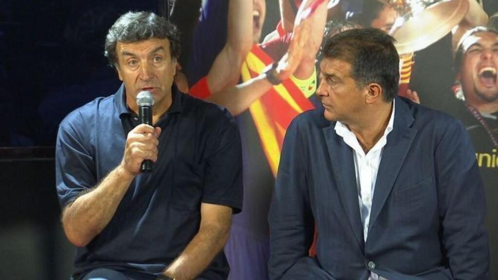 José Ramón Alexanko y Joan Laporta, durante un acto
