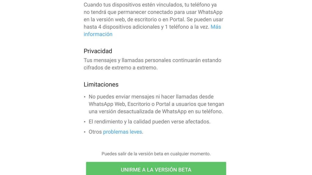 Versión beta de WhatsApp multidispositivo