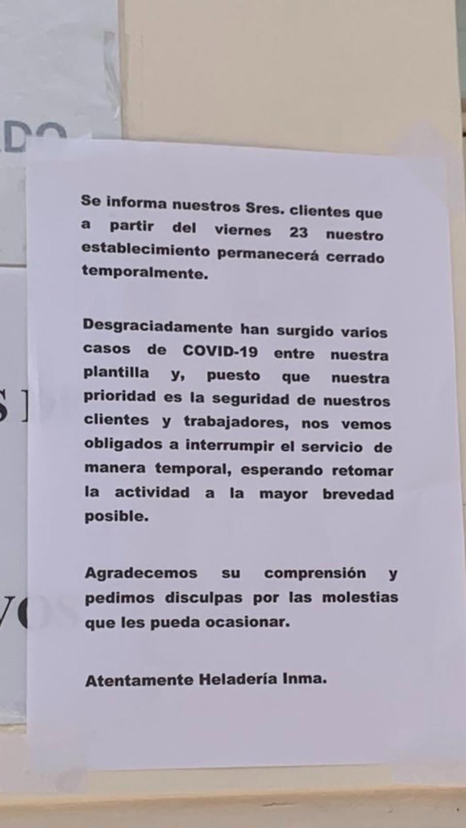 Cartel que anuncia el cierre.