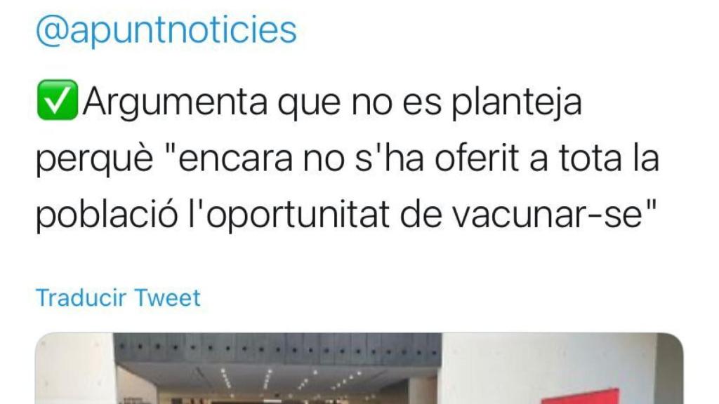 Tuit de Ximo Puig a cuenta del certificado Covid para hostelería, ocio y turismo.