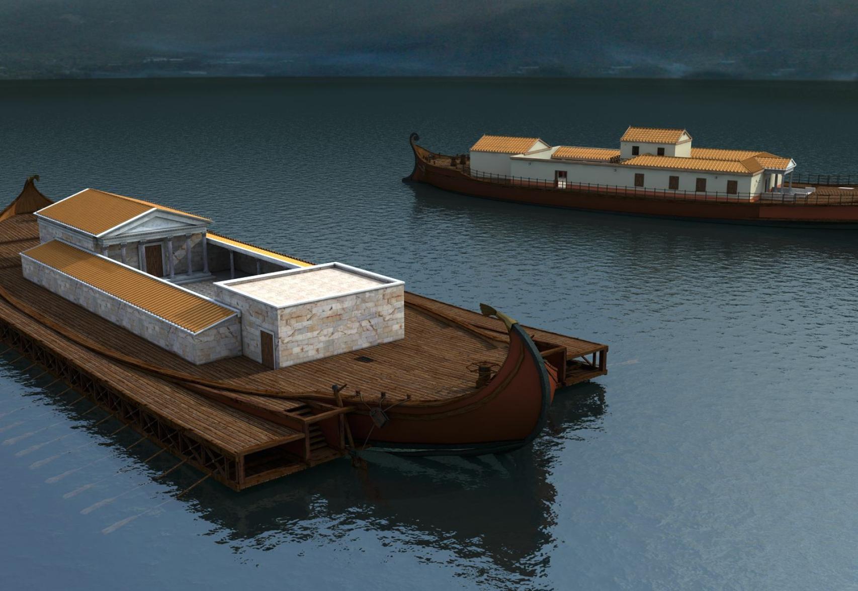 Reconstrucción de los palacios flotantes de Calígula.