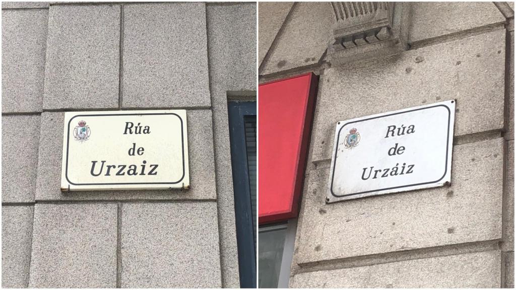 Placas informativas de la calle Urzaiz de Vigo.