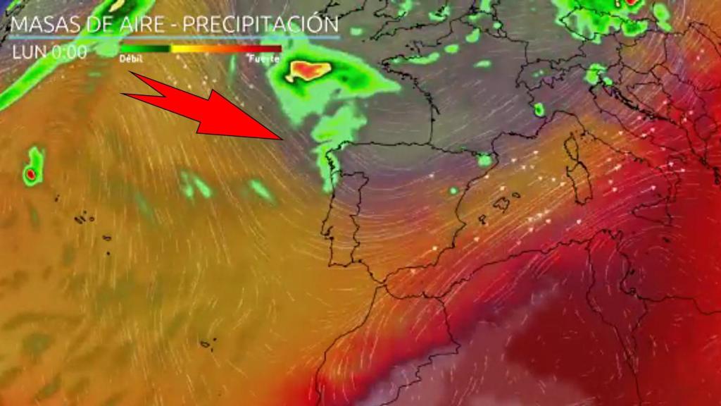 La aproximación de la masa de aire frío de origen atlántico. Eltiempo.es.