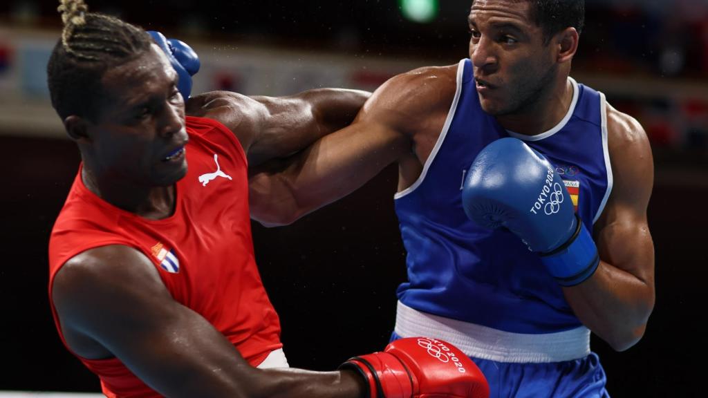 Emmanuel Reyes durante su combate ante La Cruz, en los JJOO de Tokio 2020