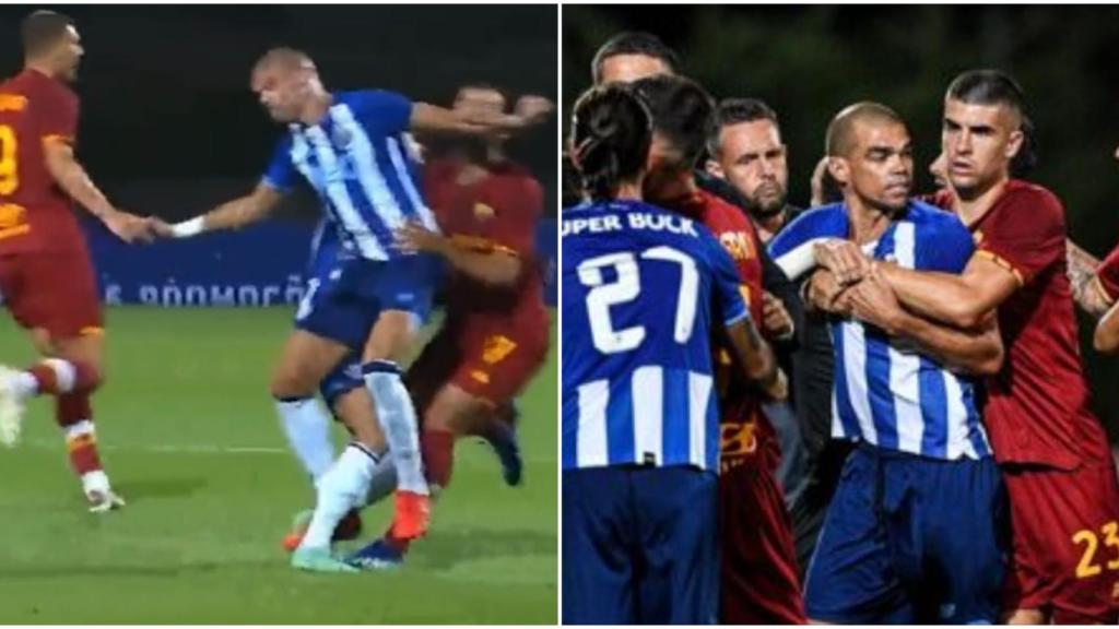 Agresión de Pepe en un partido entre el Oporto y la Roma