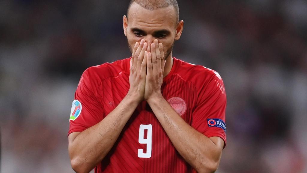 Martin Braithwaite, en un partido de la selección de Dinamarca en la Eurocopa 2020