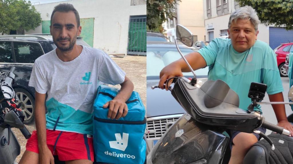 A la izquierda, Soufiane Fajro y, a la derecha, Sebastián Honorato, dos 'riders' a los que Deliveroo despedirá.
