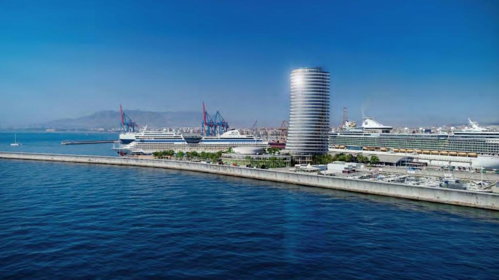 Infografía de la torre del puerto de Málaga.