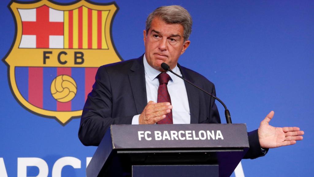 Joan Laporta durante la rueda de prensa para explicar la no renovación de Leo Messi con el FC Barcelona