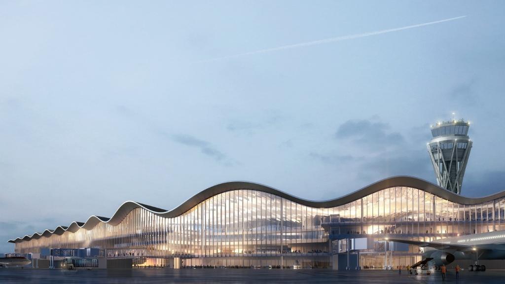 Recreación de la nueva terminal auxiliar del aeropuerto de El Prat.