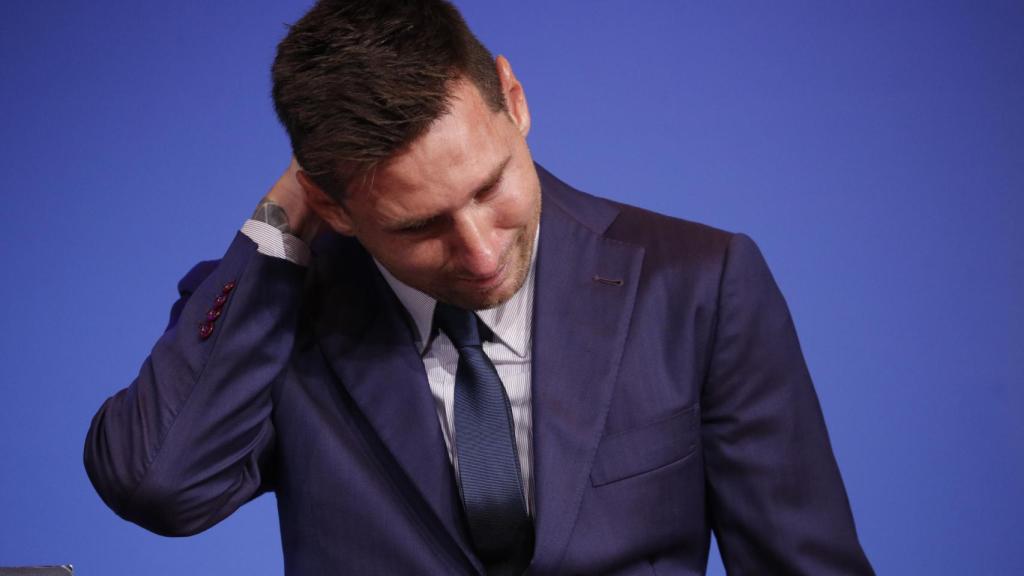 Leo Messi, llorando en su discurso de despedida del Barça
