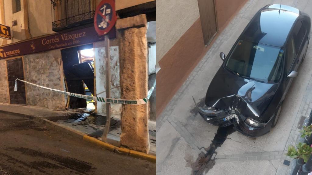 Las puertas del estanco tras el alunizaje y el coche que abandonaron los aluniceros.