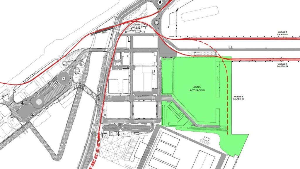 Plano de la zona donde se pretende crear el nuevo muelle de mercancías.