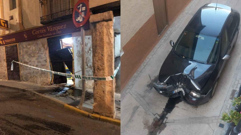 Las puertas del estanco tras el alunizaje y el coche que abandonaron los aluniceros. Cedidas