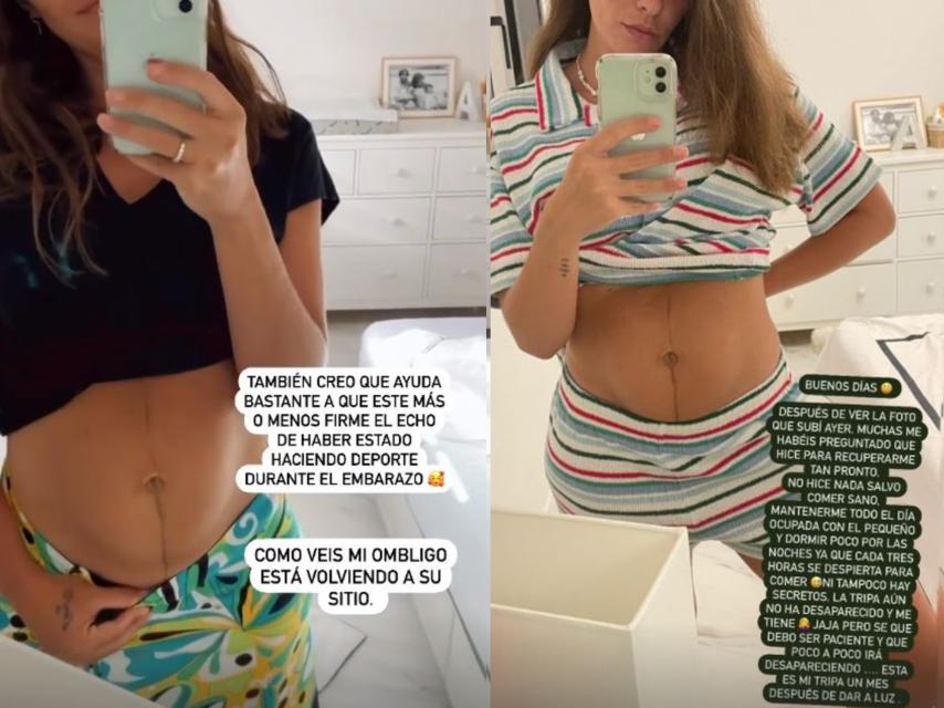 Jessica Bueno mostrando su vientre tras haber dado a luz hace un mes.