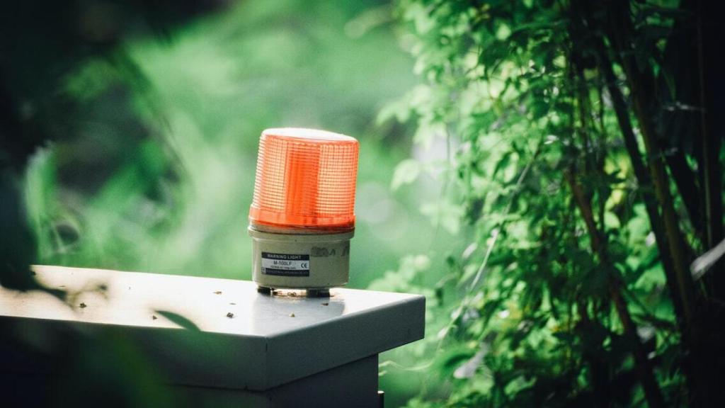 Una luz roja de emergencia, en un entorno natural. Foto: Lucas Law / Unsplash.