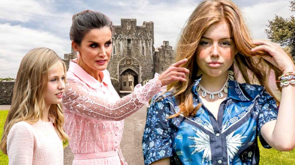 La princesa Leonor, su madre, la reina Letizia, y Alexia de Holanda, en un montaje de Jaleos.