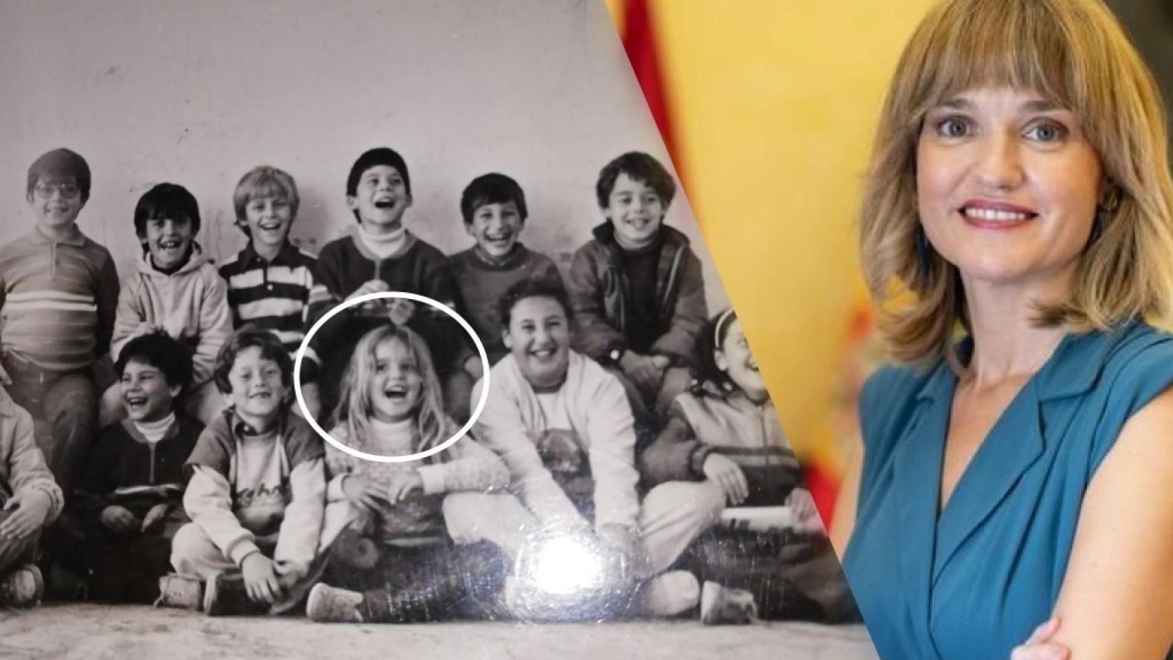 Una joven Pilar Alegría, en el círculo, a sus 9 años en el colegio de La Zaida.
