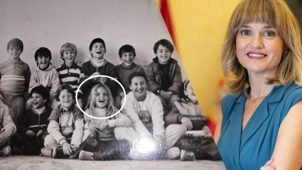 Una joven Pilar Alegría, en el círculo, a sus 9 años en el colegio de La Zaida.