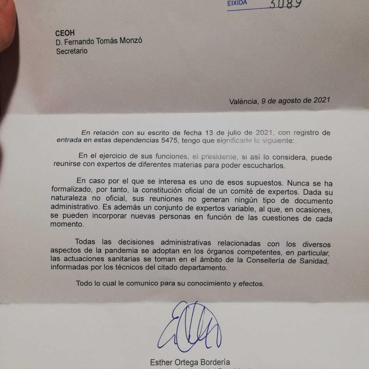 Escrito de Presidencia.