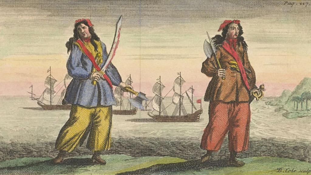 Ilustración de las piratas Mary Read y Anne Bonny.