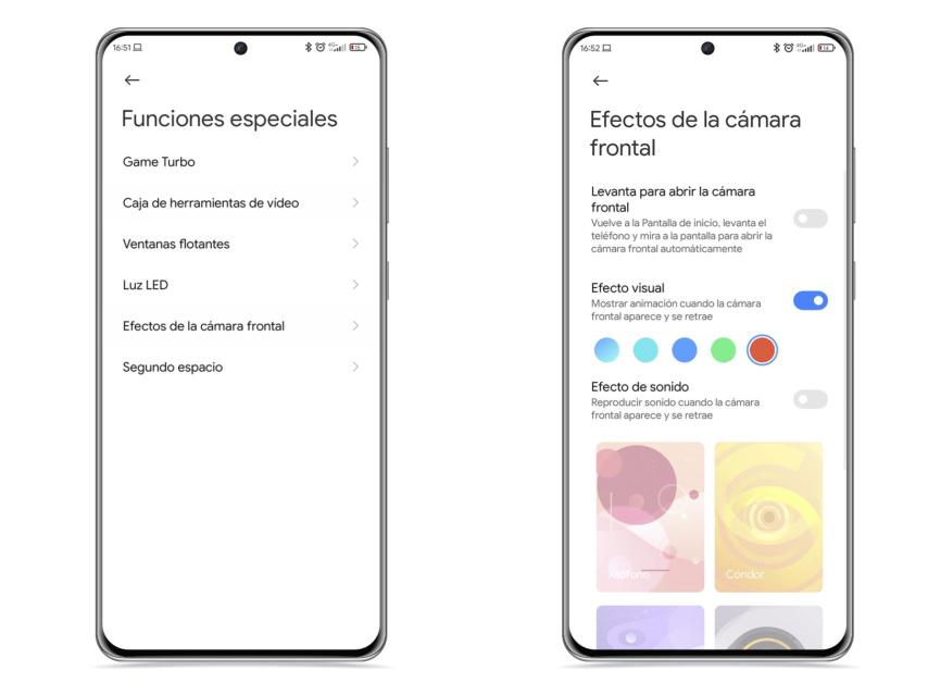 Efectos de la cámara frontal en Xiaomi