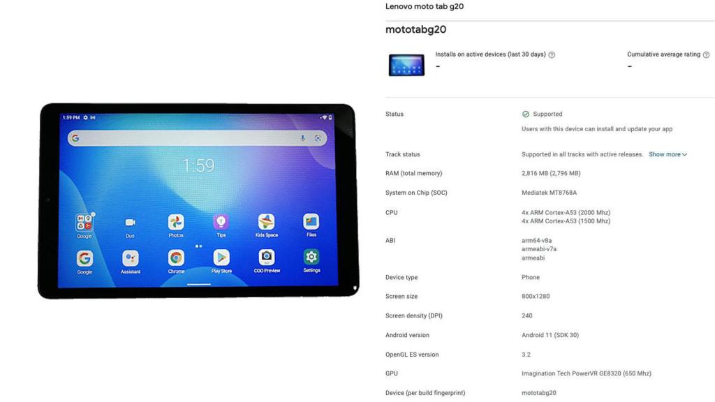 Tabla filtrada de la Moto Tab G20