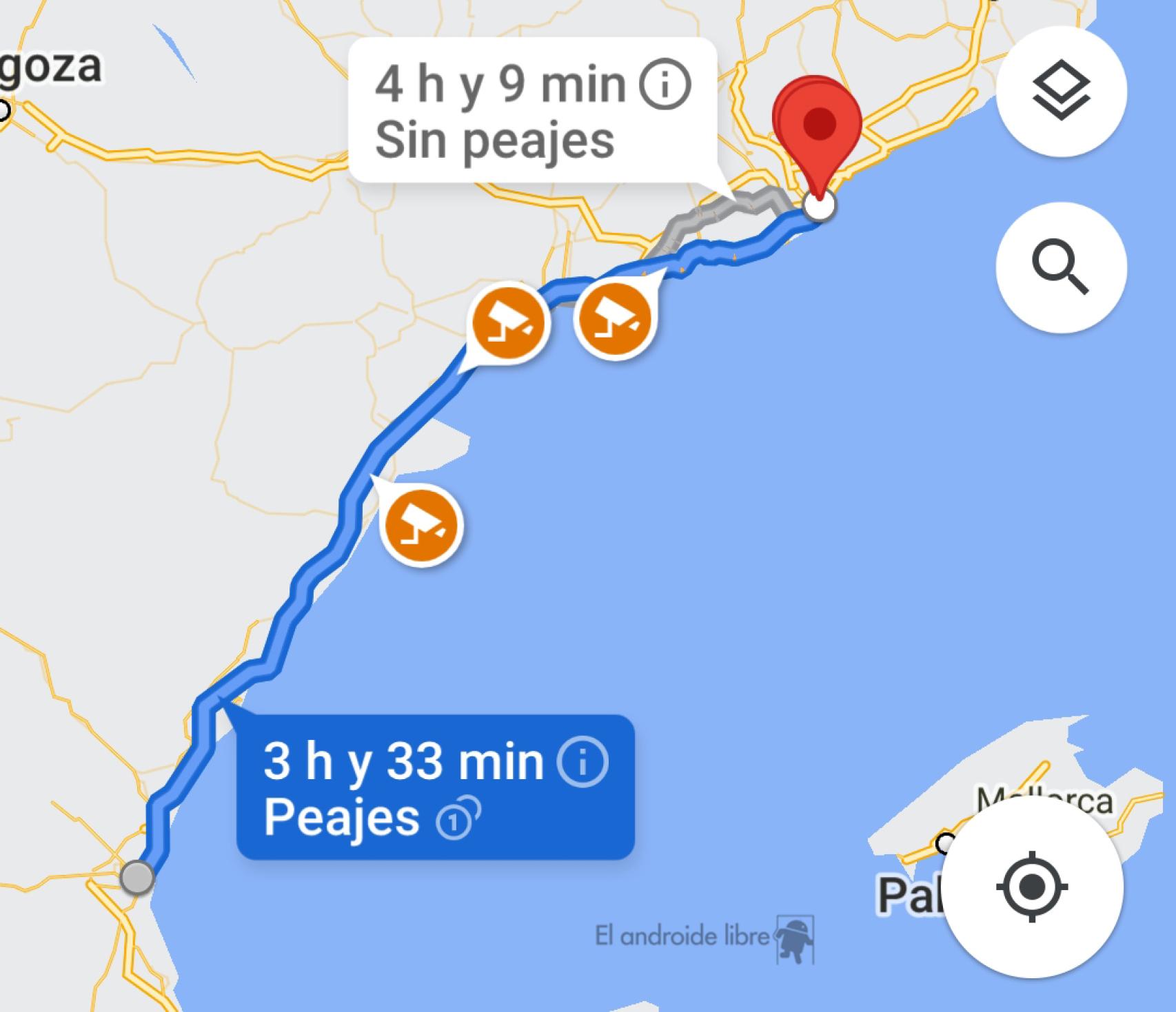 Actualmente, Google muestra si hay o no peajes en una ruta, pero no su importe