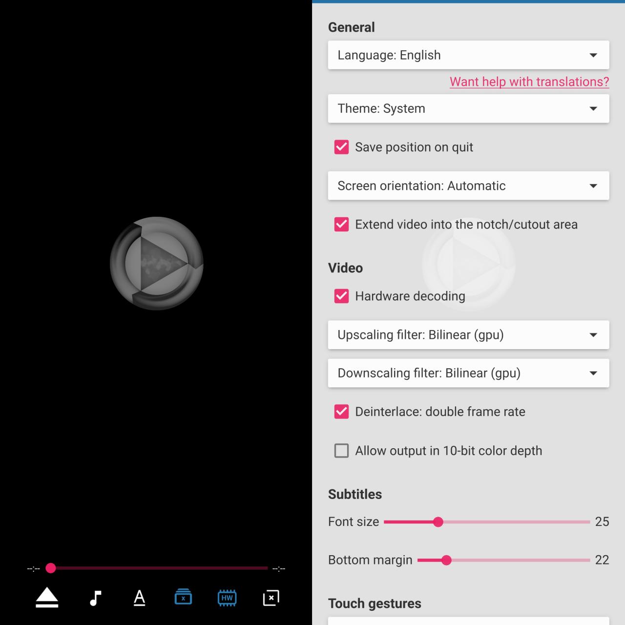 SVP pantalla principal y ajustes