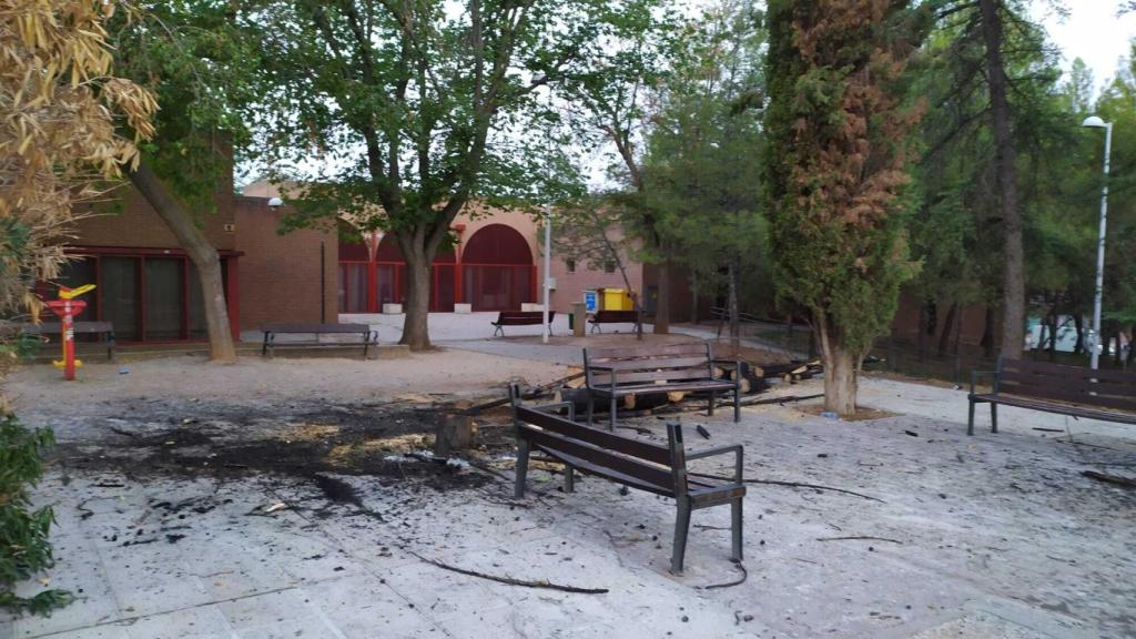 Uno de los árboles quemados junto al centro de mayores del Polígono de Toledo