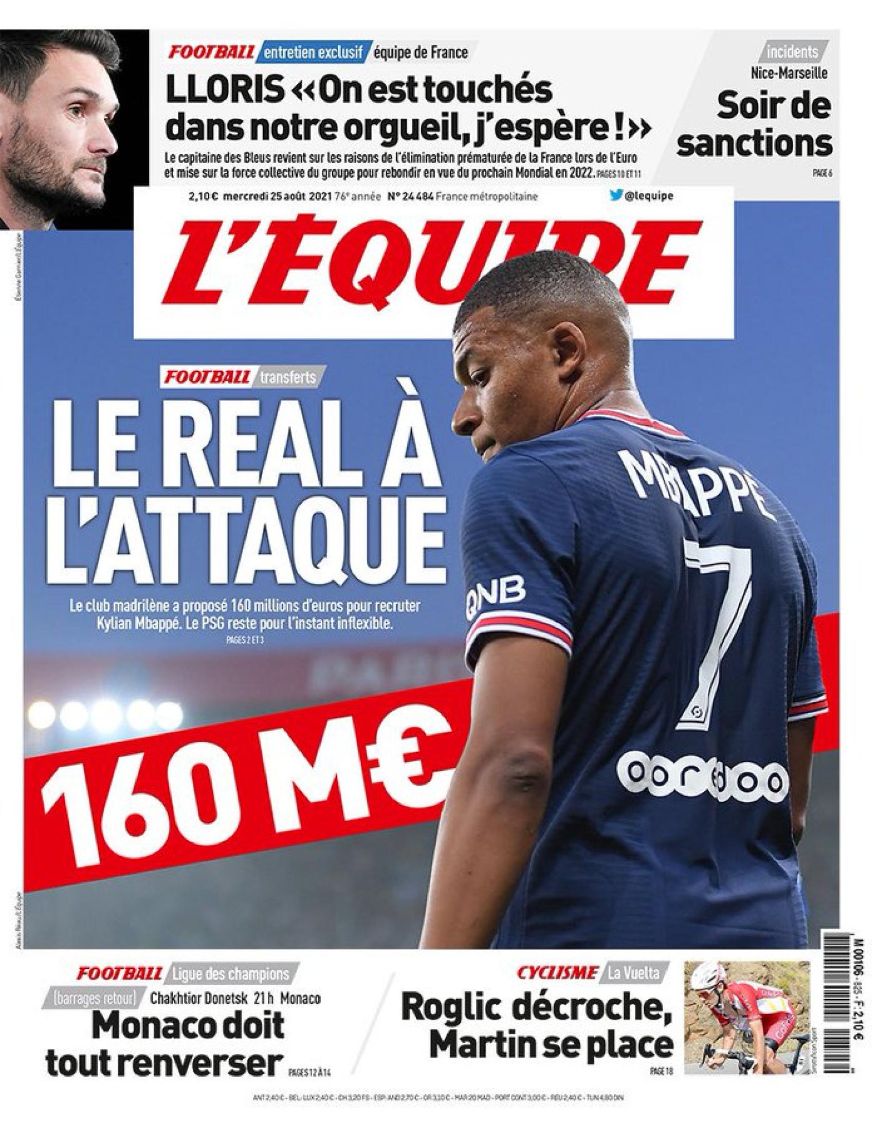 Portada L'Équipe (25/08/2021)
