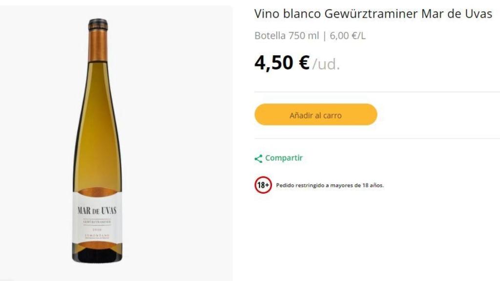 Vino blanco Gewürtztraminer Mar de Uvas.