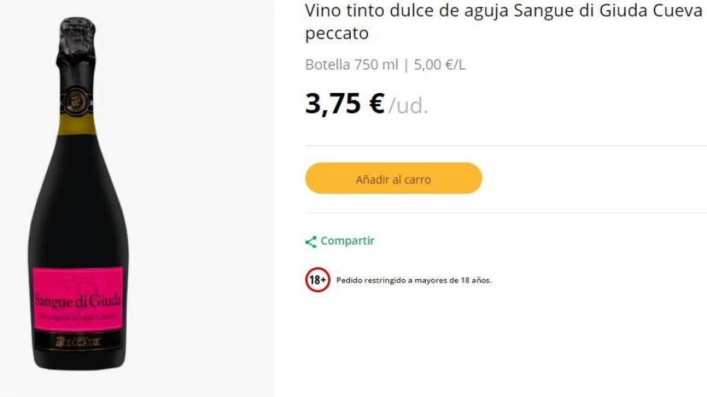 Vino tinto dulce de aguja Sangue di Giuda Cueva.