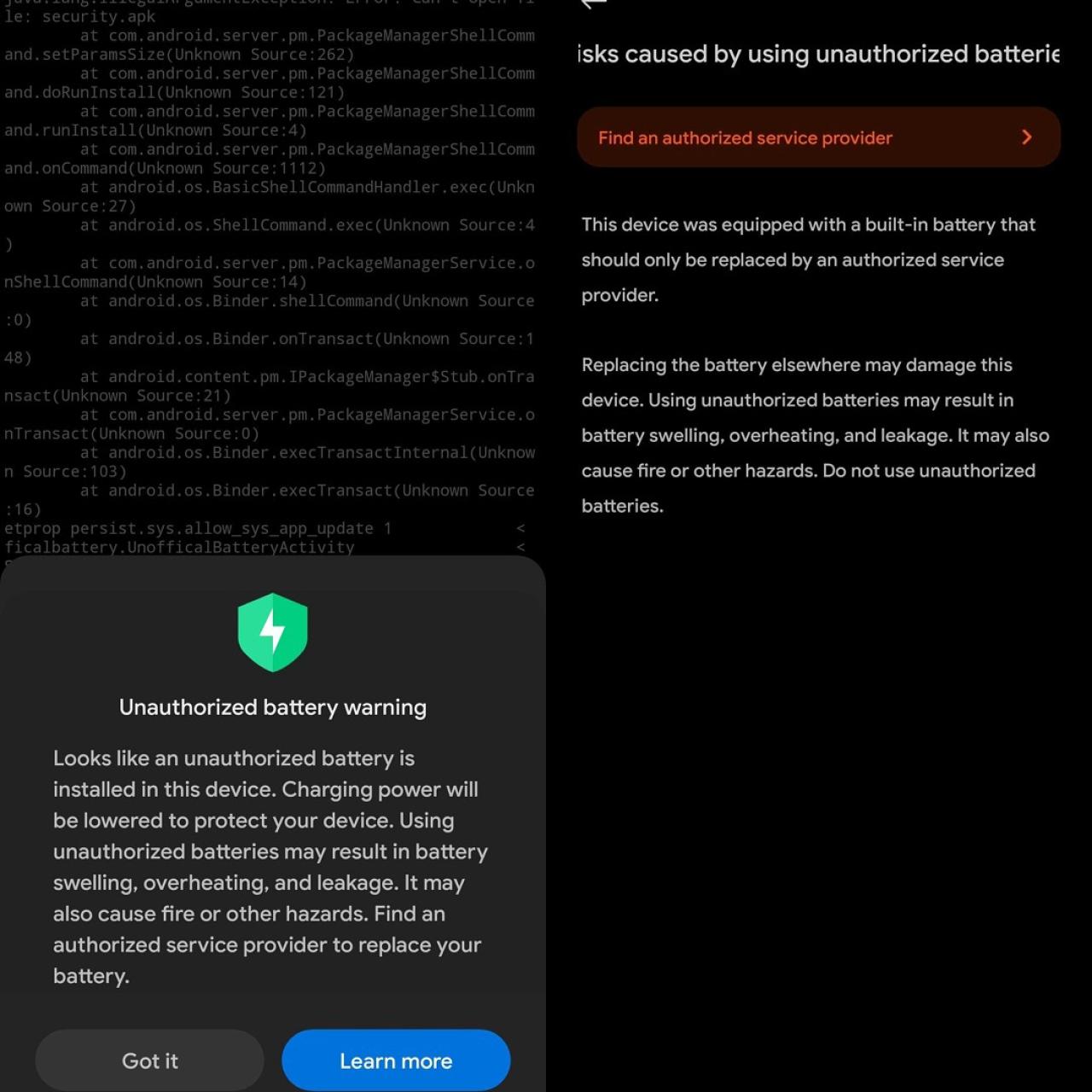 Xiaomi batería no autorizada