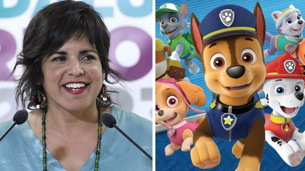 Teresa Rodríguez y los dibujos de 'La patrulla canina'.
