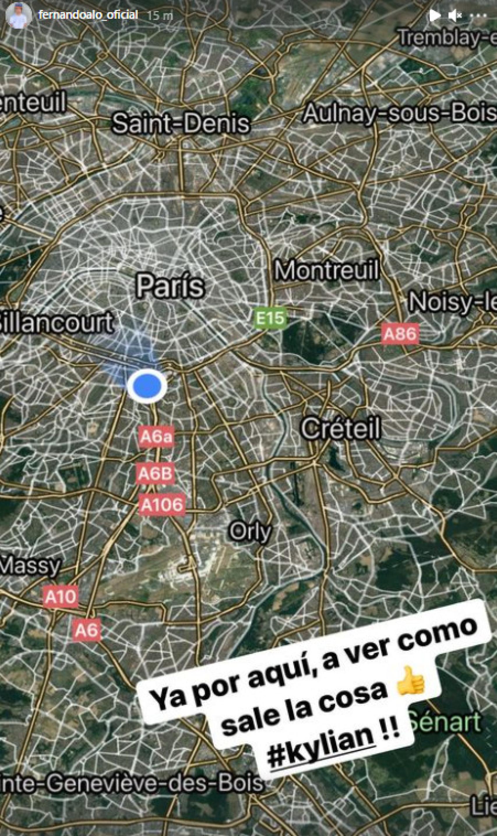 La publicación de Fernando Alonso sobre Kylian Mbappé en Instagram