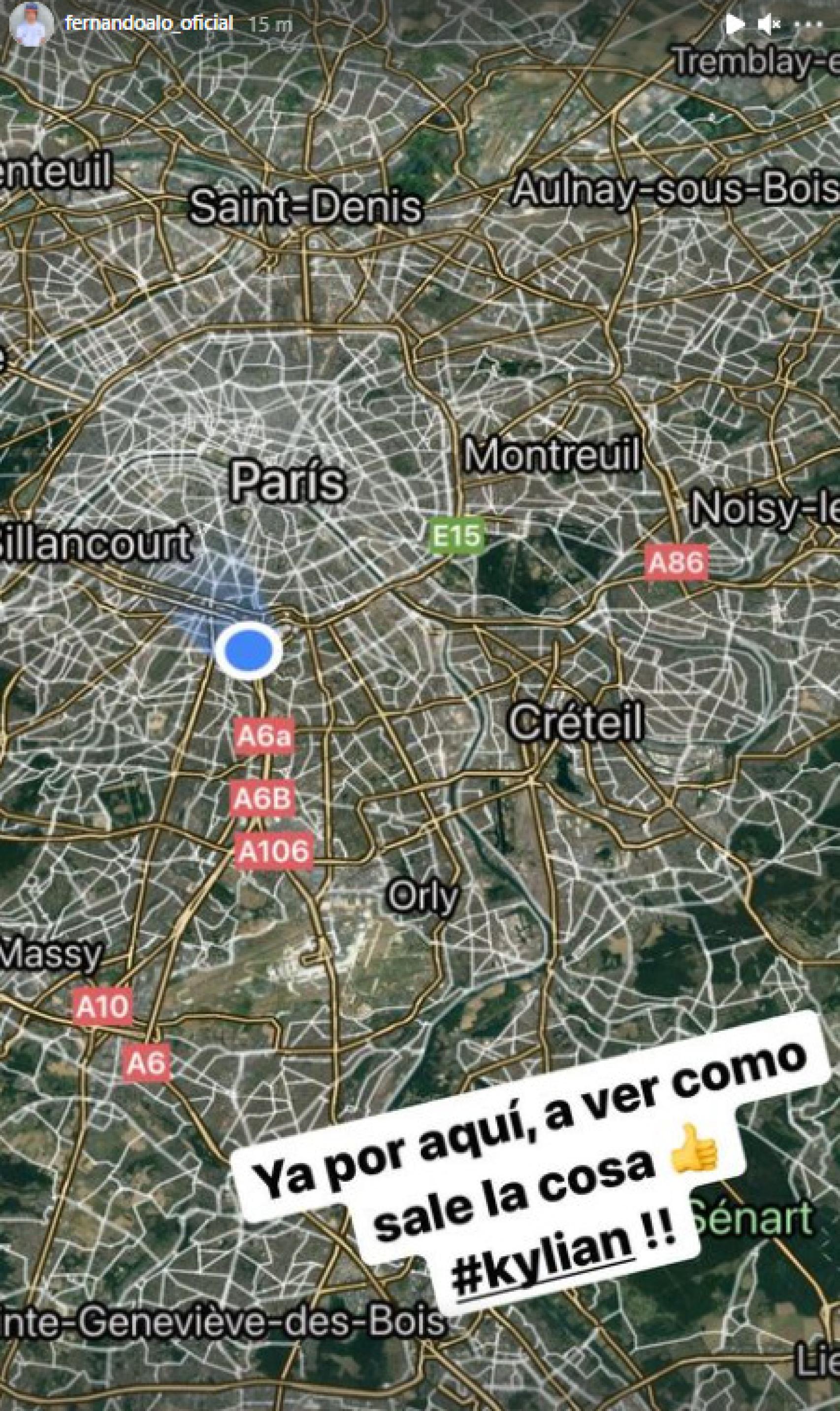 La publicación de Fernando Alonso sobre Kylian Mbappé en Instagram