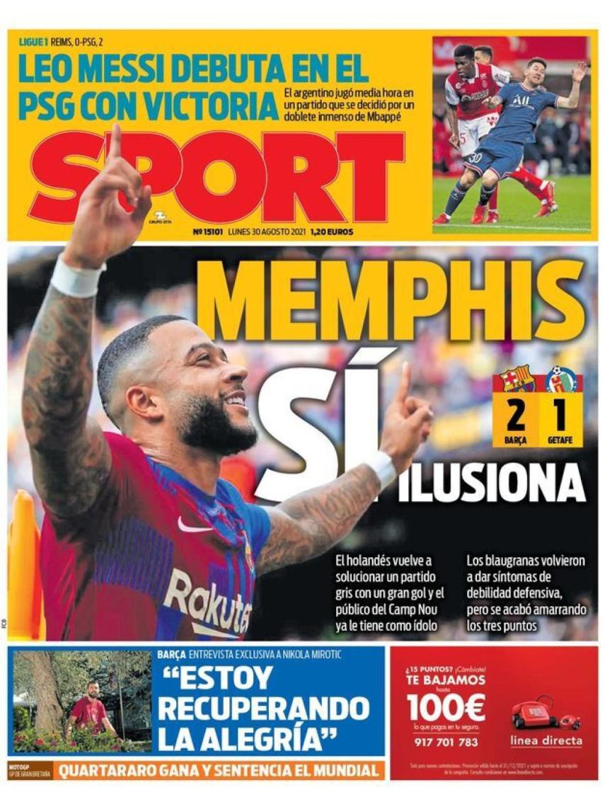 La portada del diario SPORT (30/08/2021)