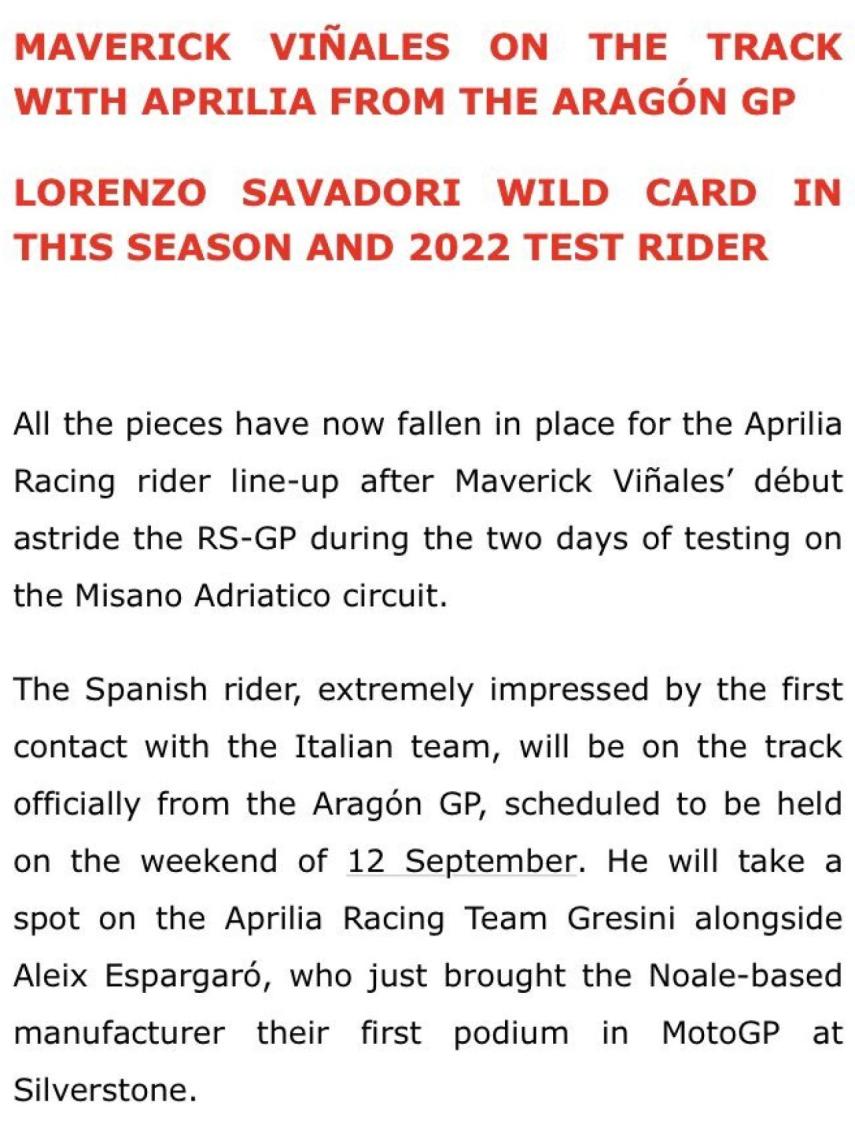 El comunicado oficial del regreso de Maverick Viñales