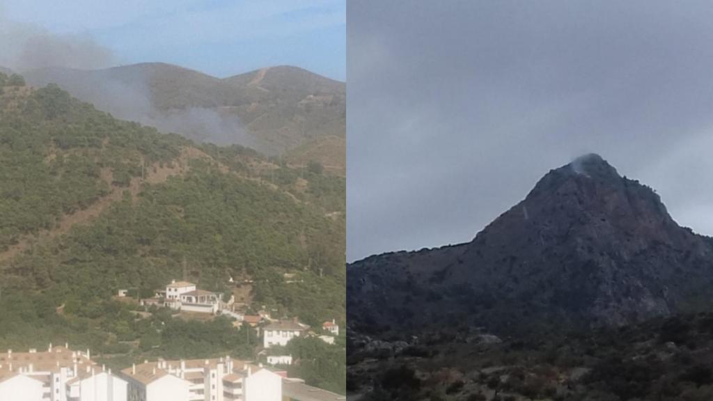 Imágenes de los dos incendios. El de la izquierda, Ojén. El de la derecha, Ardales.