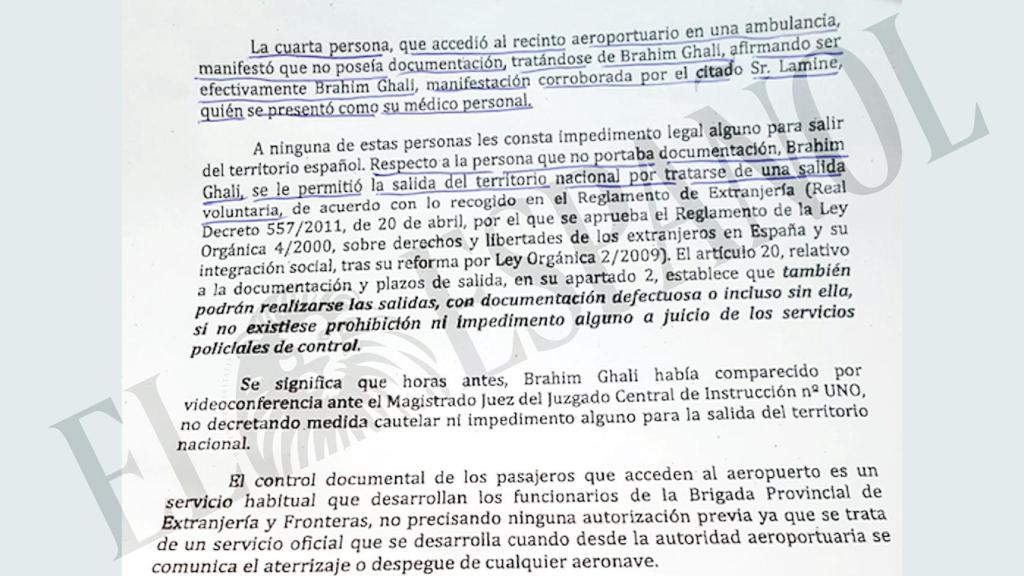 Uno de los fragmentos del nuevo informe de salida de Ghali.