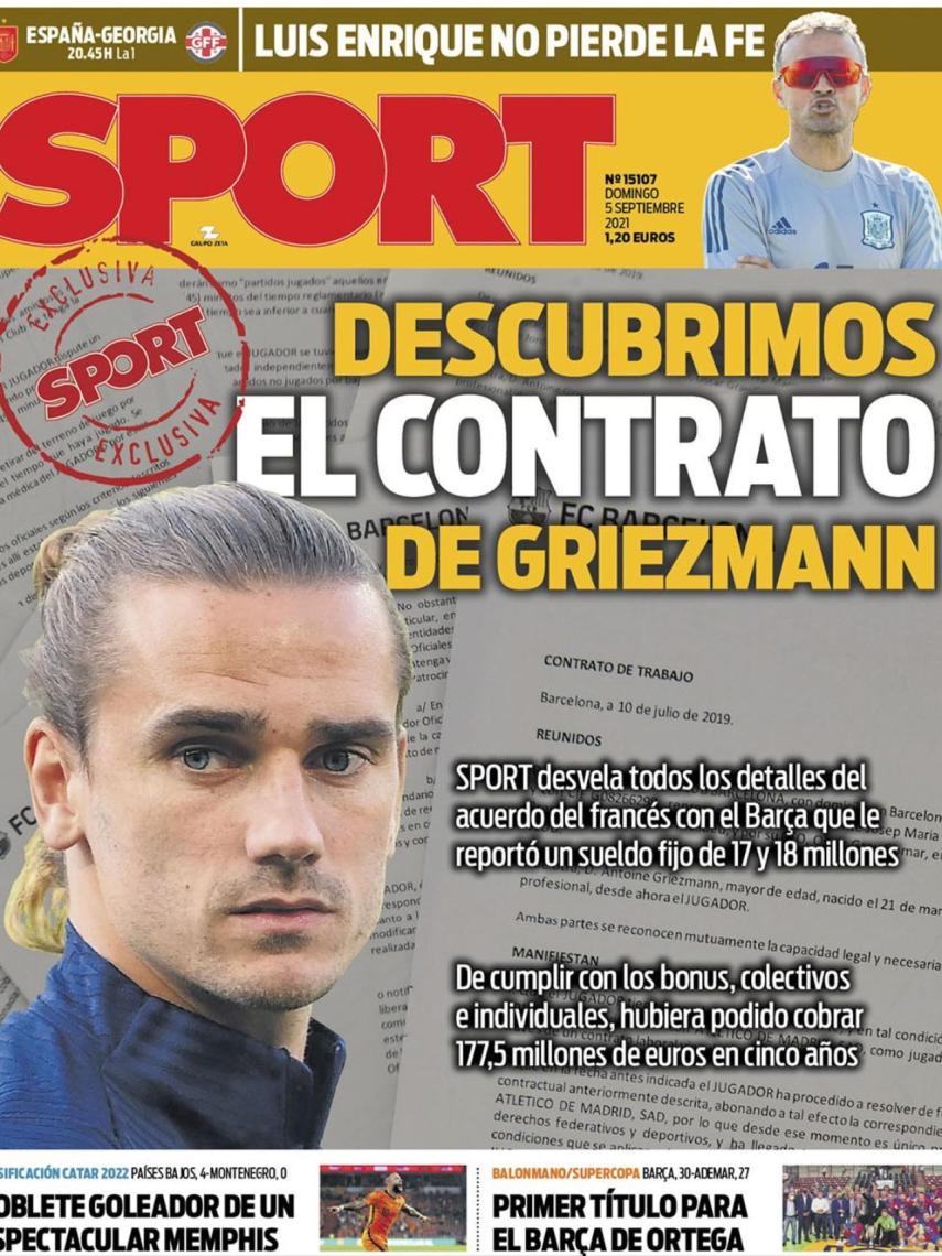La portada del diario SPORT (05/09/2021)
