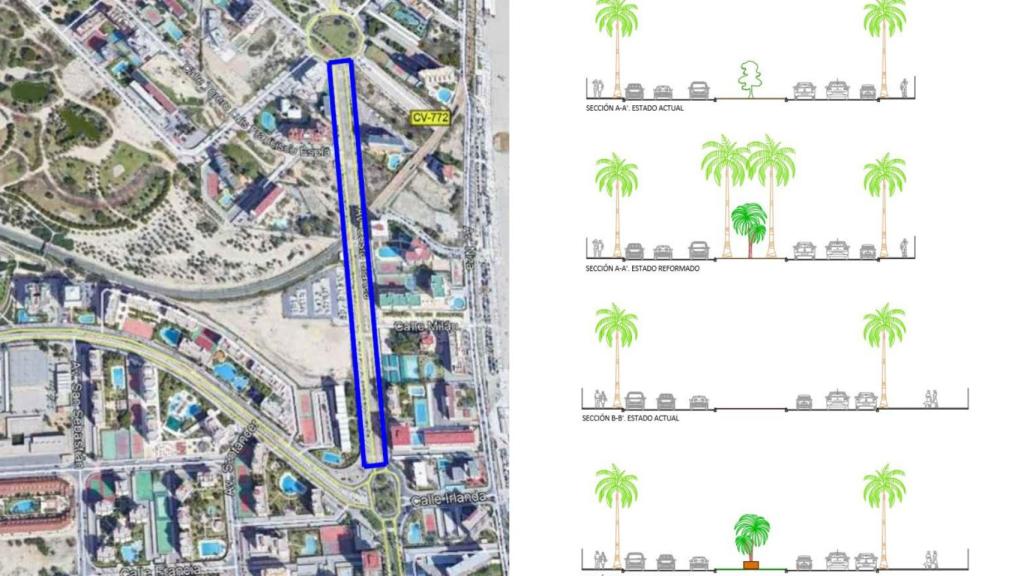 Planos de actuación en la avenida Costa Blanca.